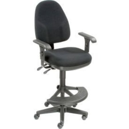 GLOBAL EQUIPMENT Interion    Work Stool With Arms - Fabric - 180 #176   Footrest - Black 506783BK